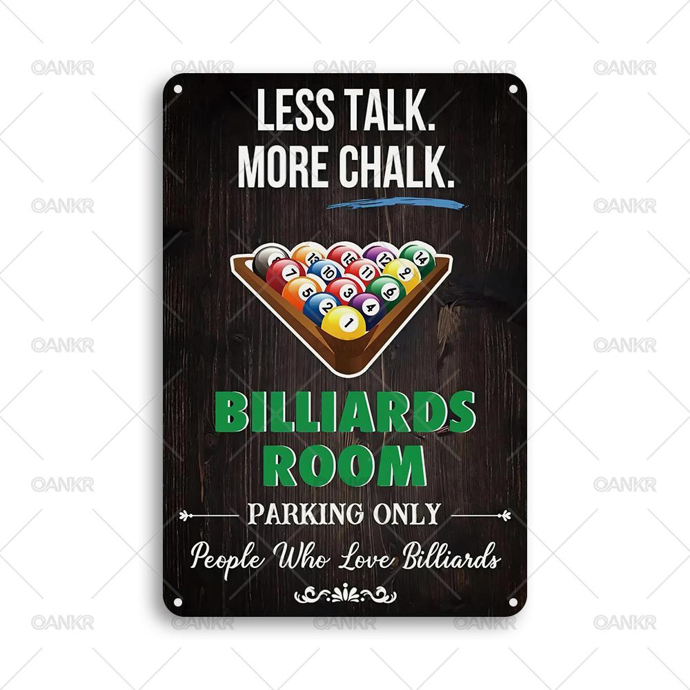 

Funny Billiards Club Decor Metal Tin Sign Less Talk More Chalk Billiards Room Decor Metal Signs for Man Cave Home Art Decor 20x30cm（7.8x11.8inch）