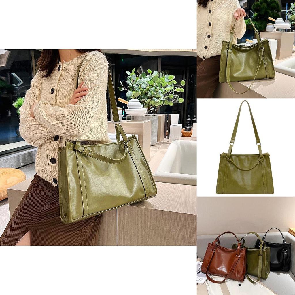 Trendy Pu Leather Retro Tote Bag For Women 2024 New Fashion Large Capacity Shoulder Bag