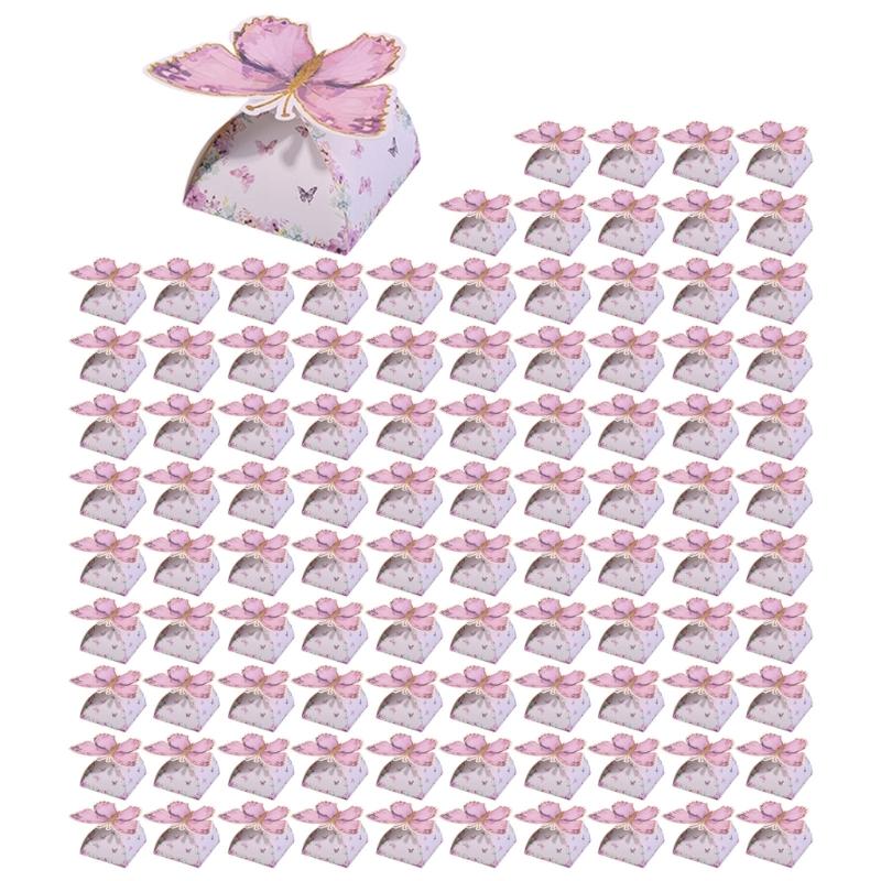 Set of 100 Butterfly Shape Favors Boxes Attractive Butterfly Embellished Dessert Boxes for Party Favors and Gifts