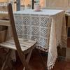 Cotton Weave Tablecloth,With Tassel Rectangle Hollow Lace Table Cloths for Kitchen Party Holiday Christmas Dining Table Decor