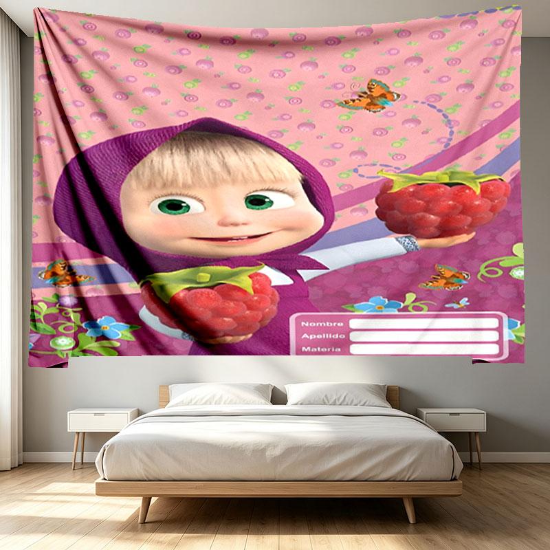 Masha and The Bear Print Tapestry - Portable Wall Decor Cloth, for Home, Dorm, Travel, Bedroom, Living Room - Ideal Birthday Housewarming Gift