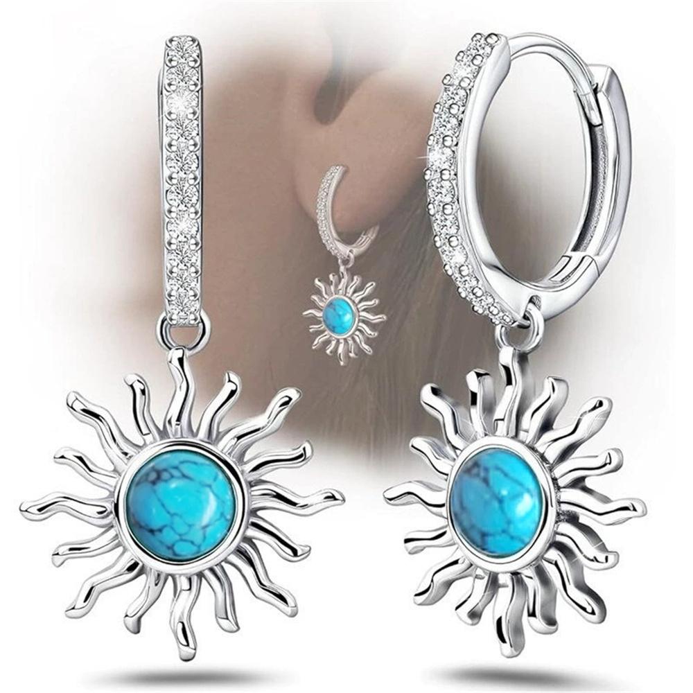 Luxury Female White Green Zircon Stone Hoop Earrings Vintage Fashion Silver Color Wedding  For Women