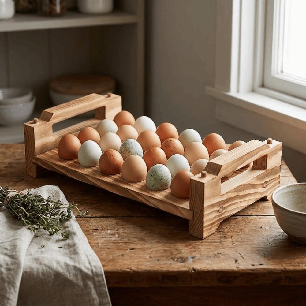 Large Capacity Wood Egg Holder Space Saving Egg Display Crates Egg Container Kitchen Countertop