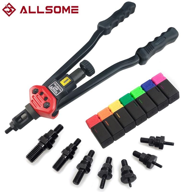Allsome BT-607 16" Manual Riveter Gun Hand Rivet Tool Kit Rivet Nut Setting Tool Nut Setter M3/M4/M5/M6/M8/M10/M12