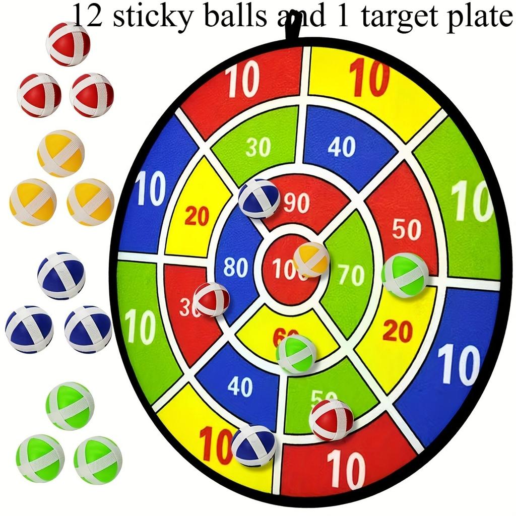 [12pcs Sticky Ball Dart] 12pcs Colorful Sticky Ball Dart Board Set|Vibrant Indoor/Outdoor Party Game,Foldable and Portable for Fun Family Interactions
