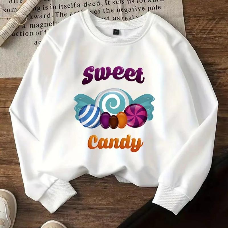 Kids Crewneck Sweatshirt,Cute Candy Pattern Graphic Print, Spring Autumn Casual Sports