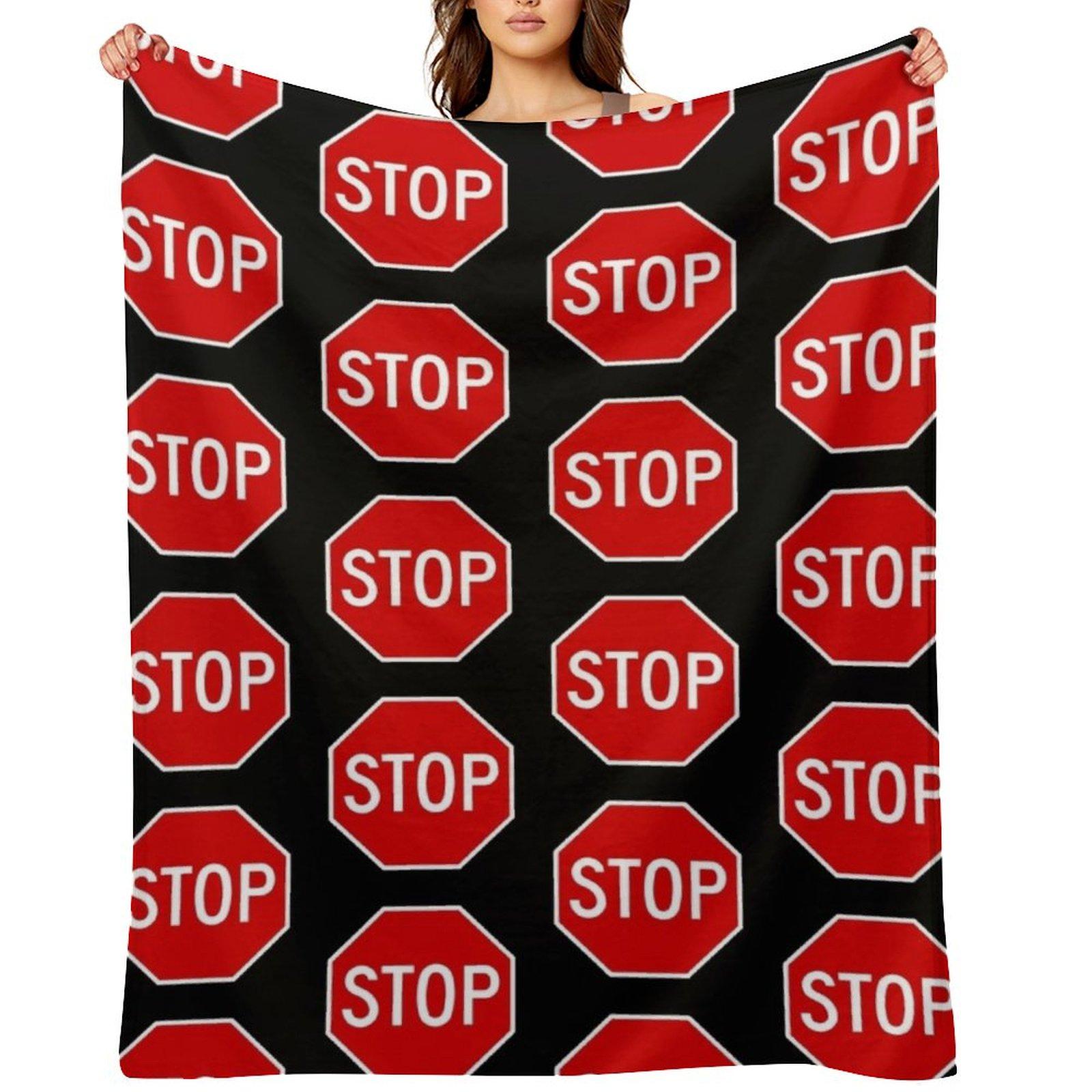 Red Stop Sign Illustration with Black Background Throw Blanket Vintage Blankets For Sofas Quilt wednesday Blankets 30x40in