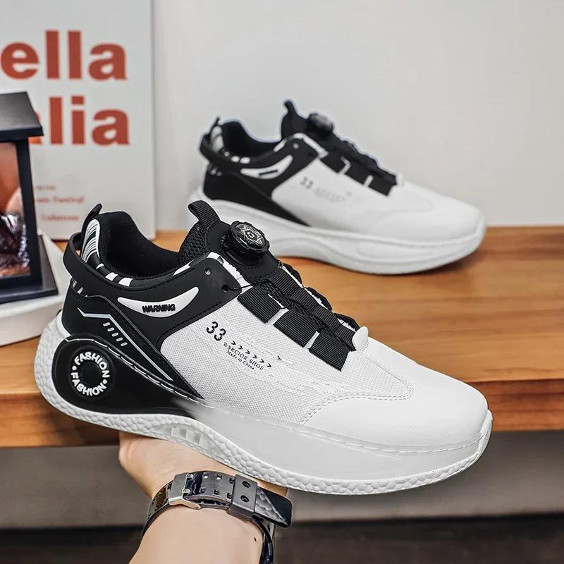 LATV Mens Sneakers with Rotating Buckle Comfy Non Slip Lace Up Durable Shoes for Mens Outdoor Activities