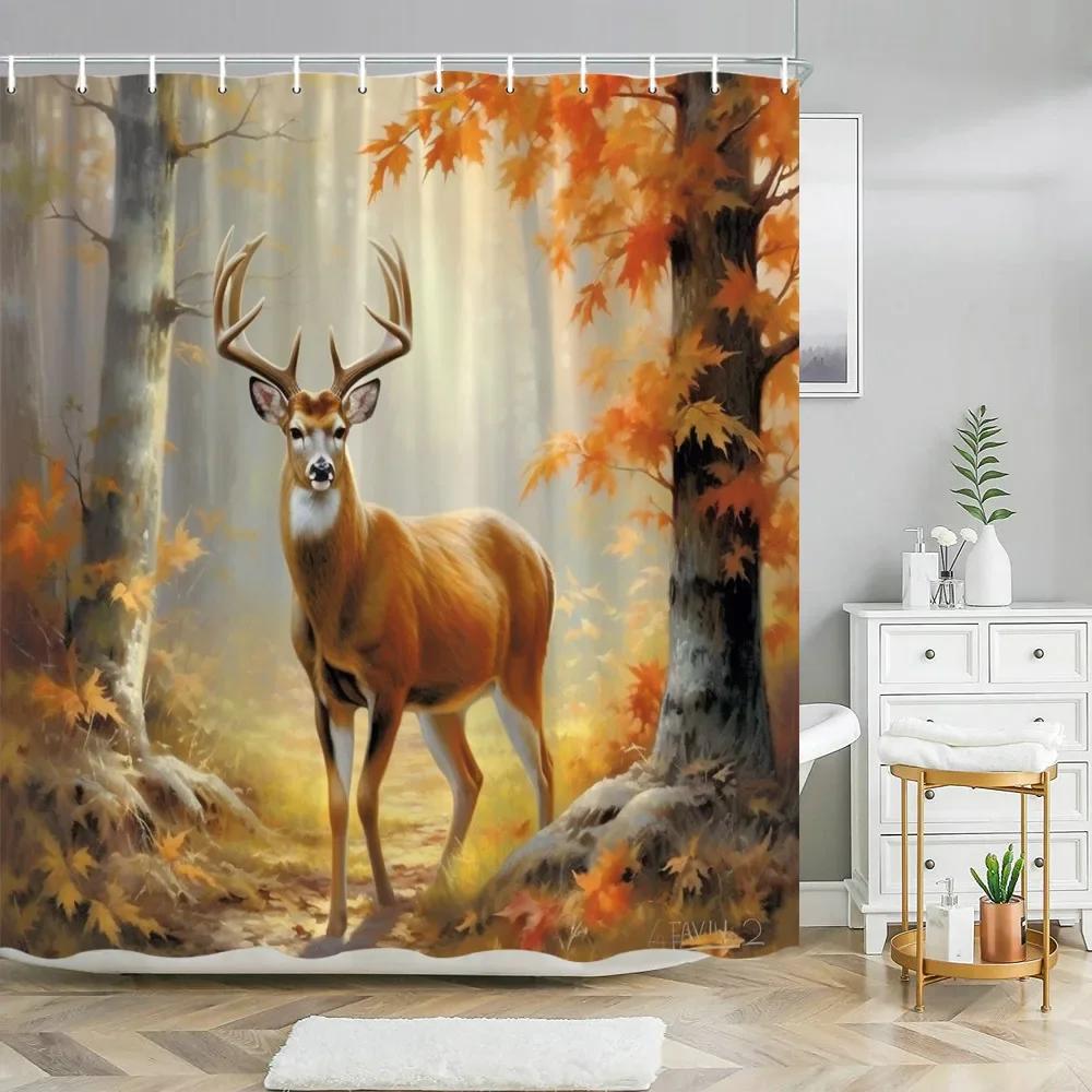 Funny Bulldog Fabric Shower Curtain Bear Deer Cow Forest Animal Vintage Style Polyester Fabric Art Shower Curtain Bathroom Decor
