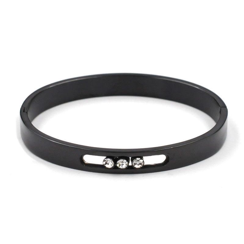 Europäische & Amerikanische Mode Drei-Diamanten Schiebe Edelstahl Armreif Damen Einfaches Armband