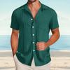 Men's Textured Casual Short-sleeved Shirt, Solid-color Loose Top With Pocket