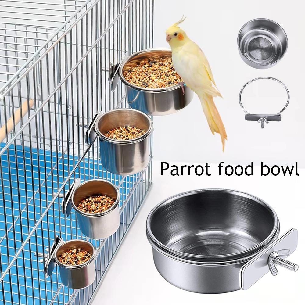 Stainless Steel Bird Bowls Parrot Feeding Bowl Cage Cup Hanging Bowl Clamp-on Water Drinker Pet Food Dish Parrot Rabbit Hamster