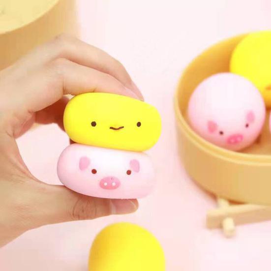 1/3Pcs Steamed Bun Toy with Steamer Pig Chick Panda Bunny Bun Squeeze Toy Slow Rebound Simulated Dumpling Stress Ball Office Desk Relaxation Tool
