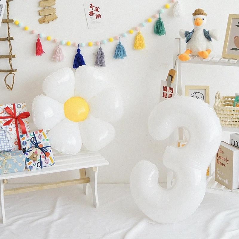 White Daisy Flower Foil Balloons with 32inch 0-9 Number Balloon Kids Birthday Party Decorations Baby Shower Air Globos INS Hot