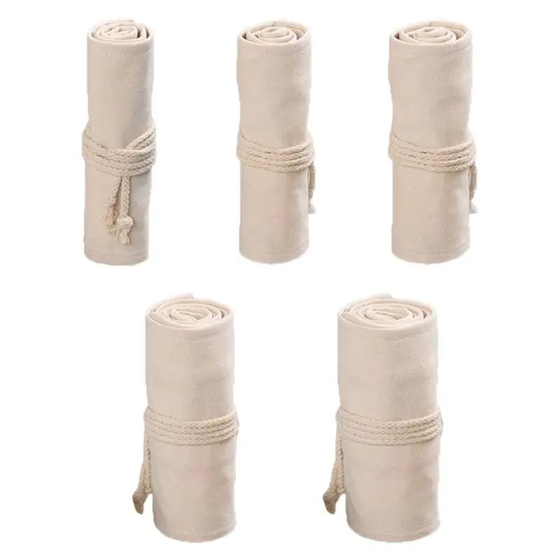 12/24/36 Holes Canvas School Pencil Case Roll Up Pencil Case for Girls Boys Large Portable Pen Bag Box Stationery Pouch Supplies