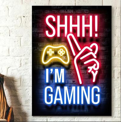 Immagini con slogan di gioco con effetto neon motivazionale, stampate su tela, poster da parete e dipinti per la decorazione della sala giochi, regalo per giocatori