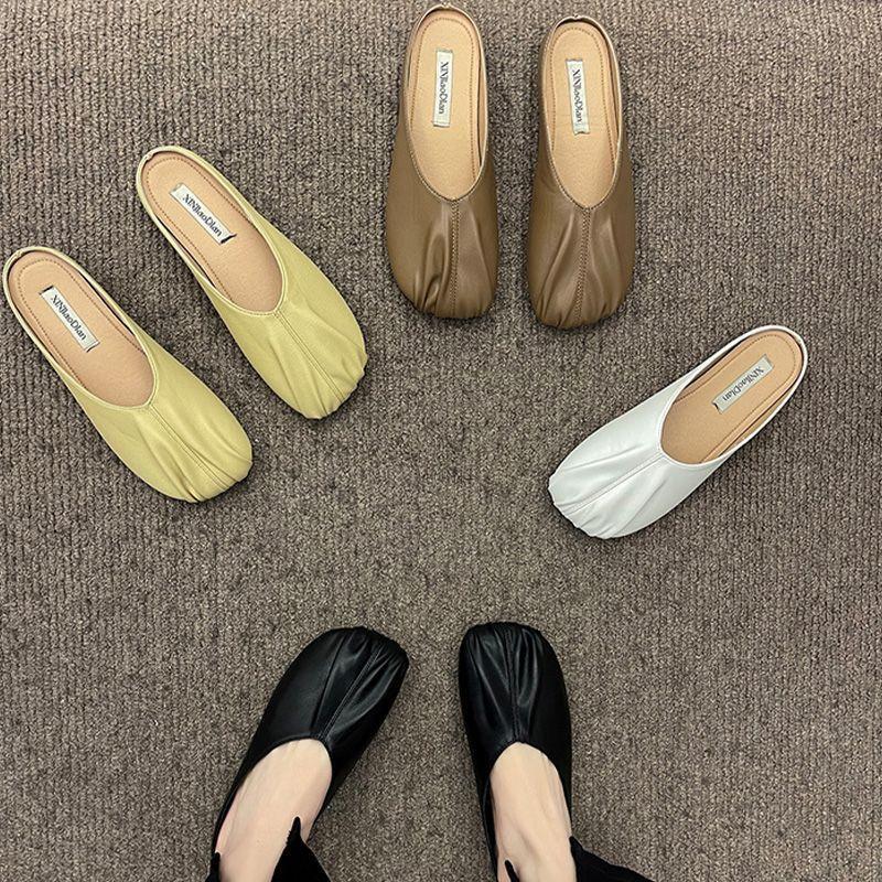 Grandma shoes women's flat shoes 2025 spring and summer new Korean version versatile pleated shallow mouth lazy single shoes Internet celebrity Doud