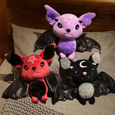 Dämonenfledermaus Halloween Plüschtier Vierfarbige Dämonenfledermaus Cartoon Weiches Modell Kinder Weihnachten Halloween Feiertagsgeschenke Horror Stil Heimdeko