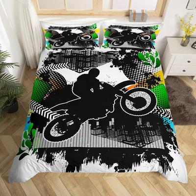 Cooles Motorradfahrer Bettbezug-Set, Extremsport Motorrad Steppdeckenbezug mit Kissenbezug Graffiti Mikrofaser Bettdeckenbezug