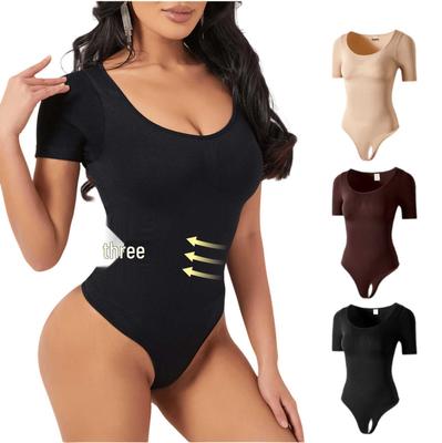Body intimo contenitivo senza cuciture a maniche corte con perizoma solleva-glutei, stringi-vita, appiattisci-pancia