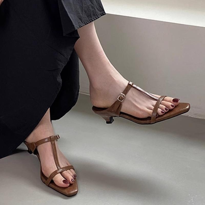 Fashion Women High Heels Slippers Square Toe Shoes Sexy Sandals 2025 Summer Brand Open Toe Beach Dress Shoes Woman Pumps Sandalias Mujer