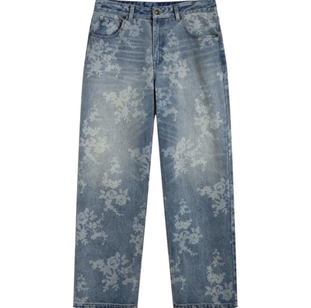 Vintage Floral Mid-Waist Loose Jeans Medium