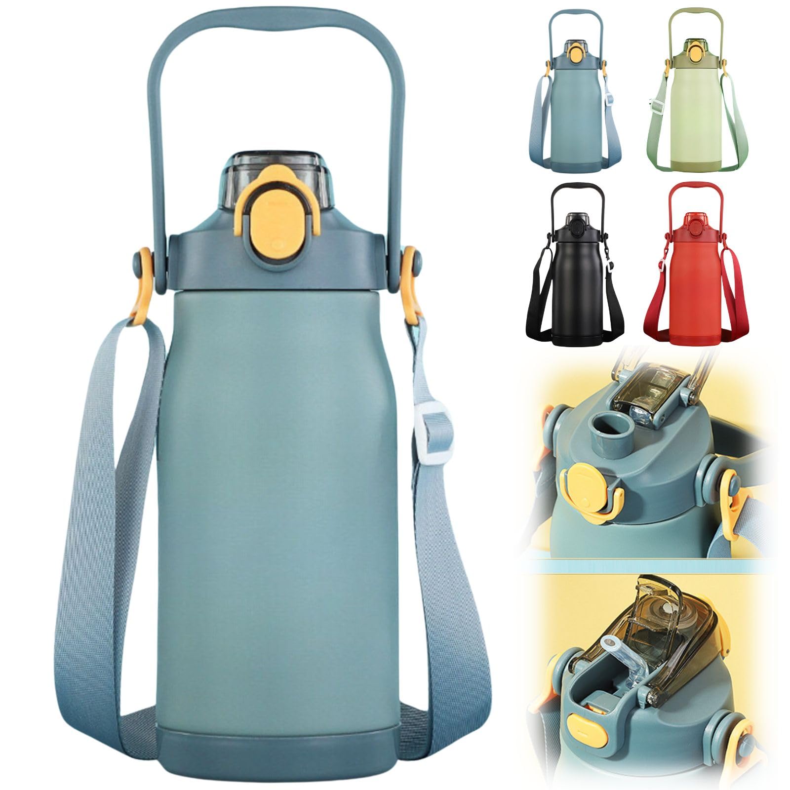 

Large Capacity Water Bottle Vacuum Insulated Thermal Bottle Direct Drink Thermos with Straw Dual Use Stainless Steel Bottle 1 Liter Liter Stylish синий