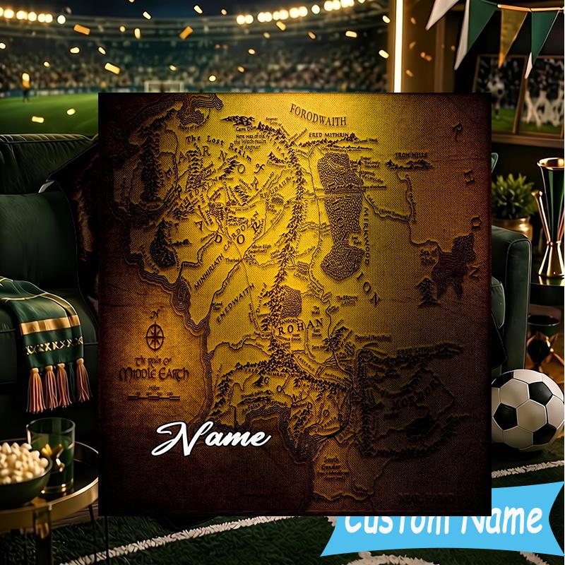 1PC Custom Name Middle-earth Adventure Map Throws Blanket Flannel Blankets for Couch Bed Gifts for Men Women Travel Picnic Christmas Fan Gifts