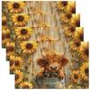 4/6/8pc Farmhouse Highland Cow Placemats Linen Vintage Wooden Sunflower Cattle Table Mats Heat Resistant Kitchen Dining Decor