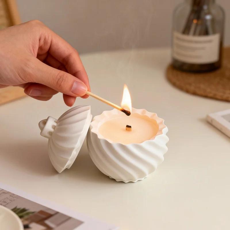 Stripe Candle Jar Silicone Mold DIY Relief Storage Box With Lid Cement Gypsum Resin Molds Handmade Festival Desktop Ornaments