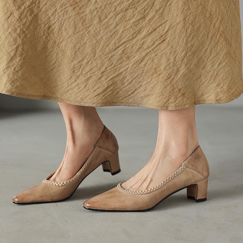 Fashion 2025 New Spring/autumn Genuine Leather Women Shoes Pointed Toe Ladies Shoes Fashion Concise Shoes Mid Heels Women Pumps