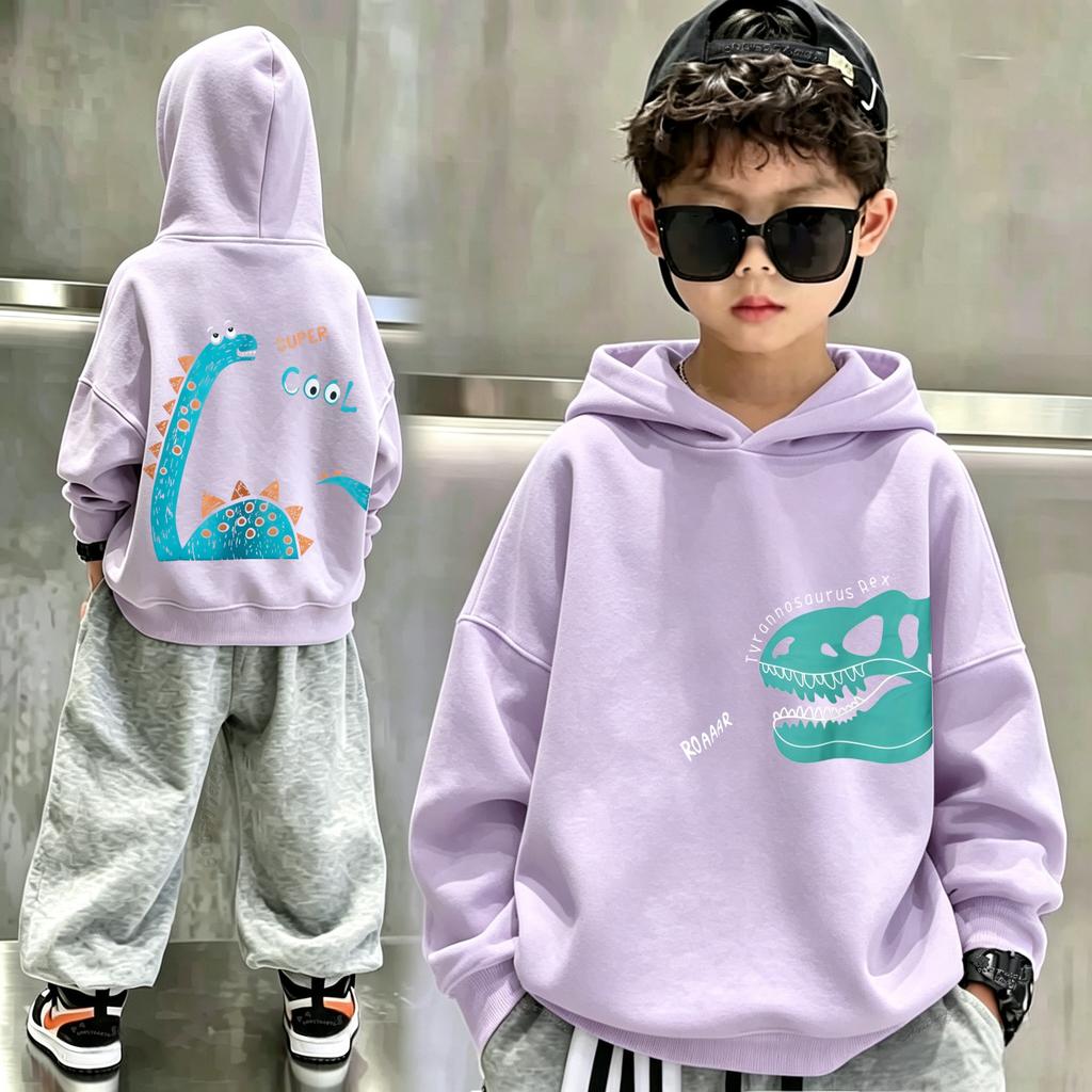 Children's hooded sweatshirt,dinosaur double-sided printed boys'and girls'fall-winter warm children's clothing, loose fit design