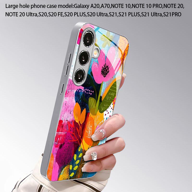 Floral Patchwork Pattern 2D Phone Case for Samsung S26 S25 S24 S23 S22 S21 S20 A56 A36 A16 Electroplated Glass Protective Cover