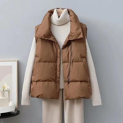 Giacche Gilet Caldi Invernali Corti da Donna Moda Senza Maniche Collo Alto Piumino con Cerniera Gilet Capispalla Street Style