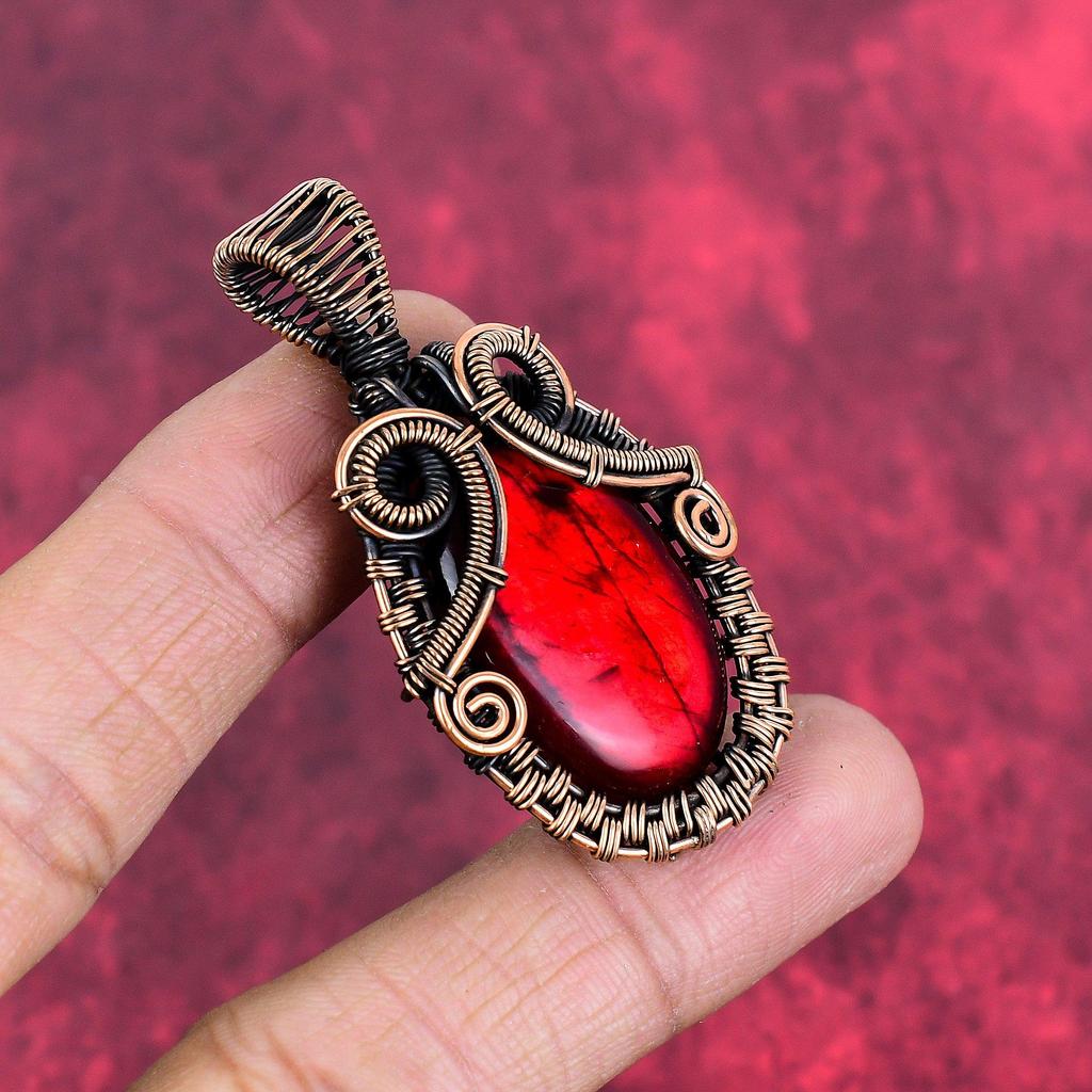 Red Fire Labradorite Pendant Copper Wire Wrapped Jewelry Handmade Gemstone Pendant Copper Wire Pendant Unique Style Jewelry Engagement Gifts