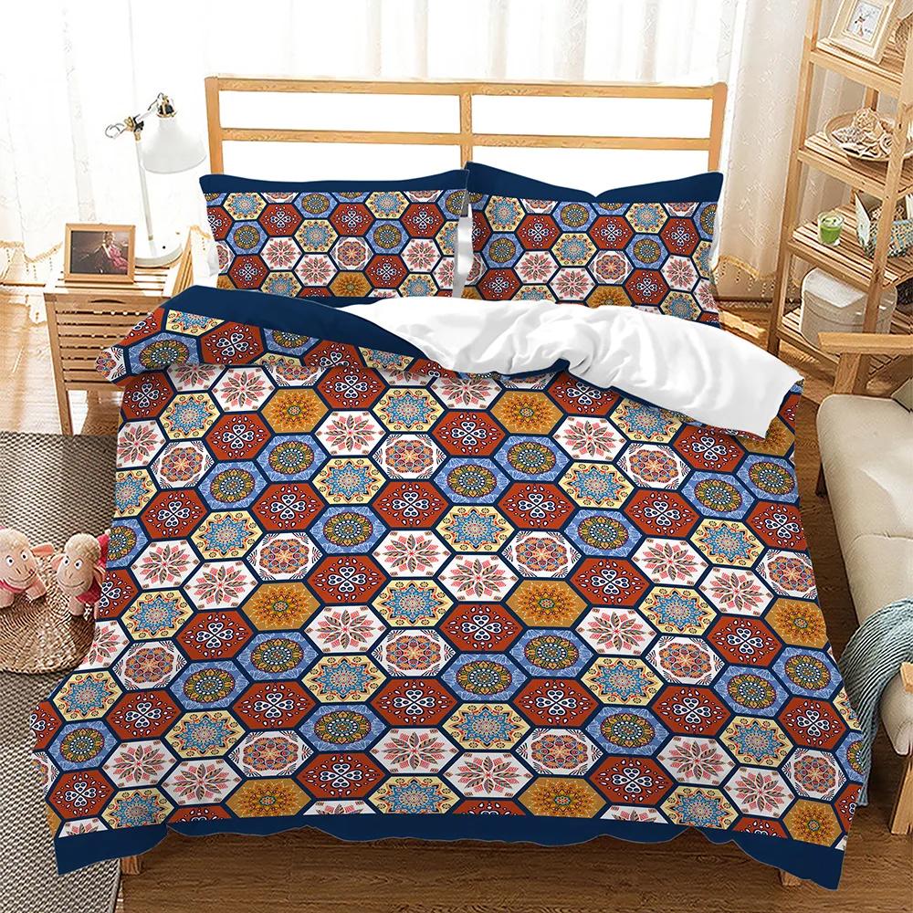 

Bohemian Home Textiles 3 Piece Set Print Mandala Datura Bedroom Cover Set LuxuryJacquard Geometric Patterns Duvet Set King Size EU Single(135*200cm)3pcs