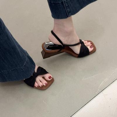 French Niche Design Slope Heel Open-toed Sandals Women's Summer 2025 New with Skirt Square Head High-heeled Roman Shoes