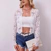 Spring Summer See Through Lace Women Shirt Elegant Long Sleeved Blouse Perspective Lace Short Jacket Sweet Casual Street Wear Top Solid Color Clothing