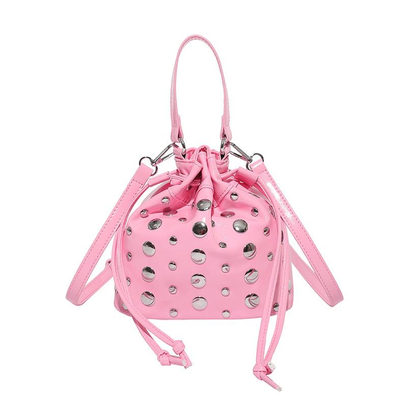 Bucket Design PU Leather Crossbody Bag Punk Style Rivet Shoulder Purses and Handbags Motorcycle Bolsas Feminina Clutch Bag
