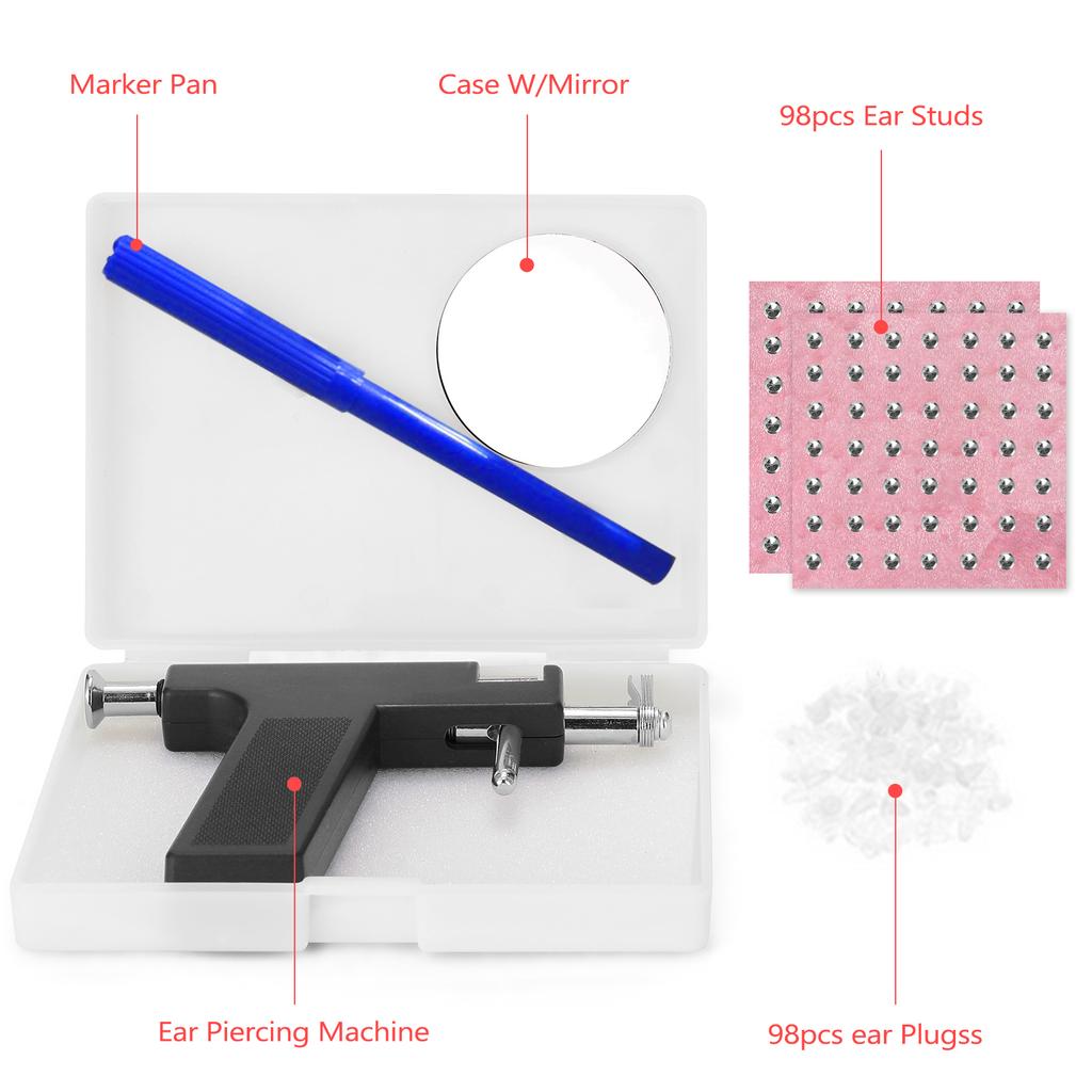 Zestaw narzędzi do piercingu ze stali nierdzewnej Profesjonalna maszyna do przekłuwania uszu, nosa, pępka z kolczykami do uszu
