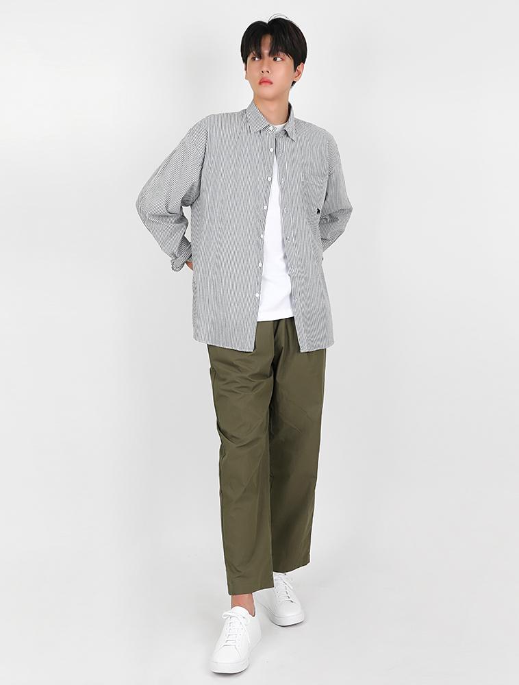 La Maison Studio Unisex Semi-Overfit Pinstripe Pocket Embroidery Shirt Black (Fcb3Sh308M) Black/Xl