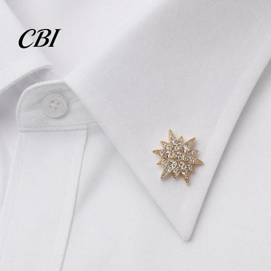 Decorative Lapel Pin 1/2Pcs Double-Layered Eight-Pointed Star with Rhinestones, Thickened Alloy Collar Safety Buckle for Suits Shirts Wedding