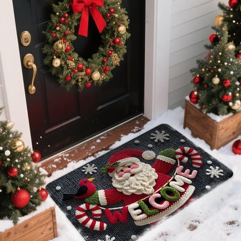 1pc Fluffy Christmas Deer Microfiber Bath Mat - Quick-Dry & Absorbent, Festive Holiday Design with Red Berries & Green Leaves