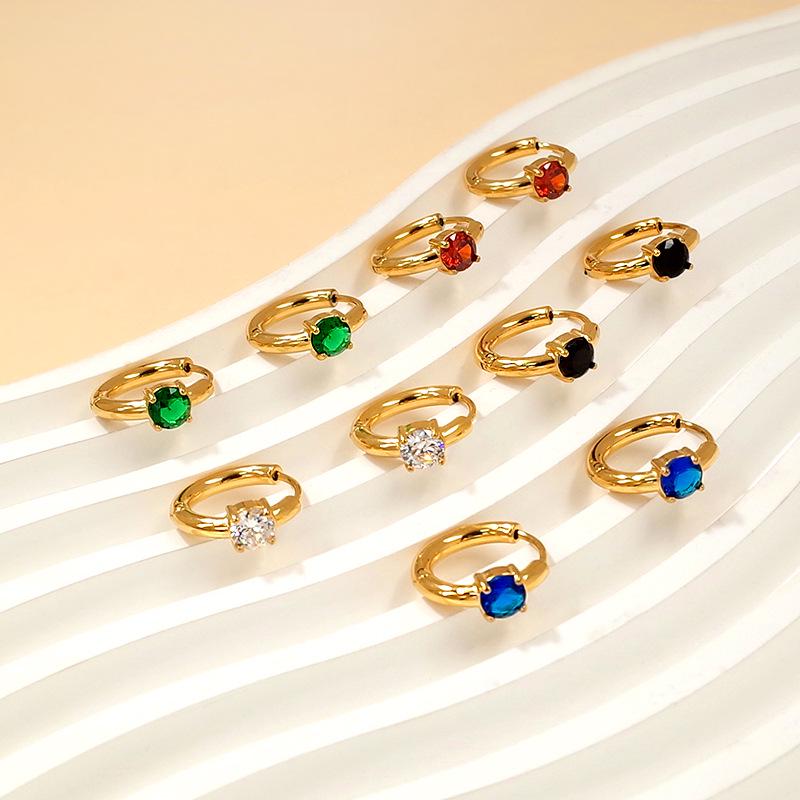 Fashionable Zirconia Earrings: Simple Luxury Style, Colored Gemstone Studs, Niche Design, High-End Titanium Steel Hoops for Women
