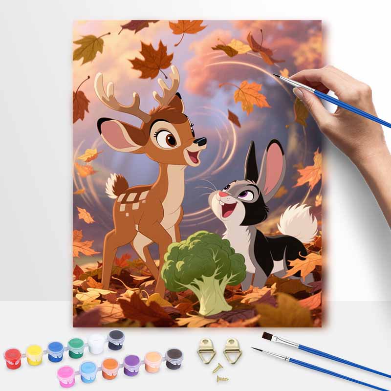 Disney Digital Oil Painting Art Painting Deer and Rabbit Autumn Forest Handmade Diy Home Decorations