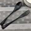 7Pcs Black Stainless Steel Flatware Dinnerware Set Matte Western Steak Knife Fork Dessert Spoon Set Kitchen Tableware Set
