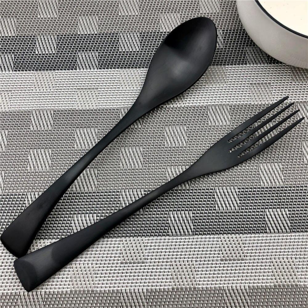 7Pcs Black Stainless Steel Flatware Dinnerware Set Matte Western Steak Knife Fork Dessert Spoon Set Kitchen Tableware Set