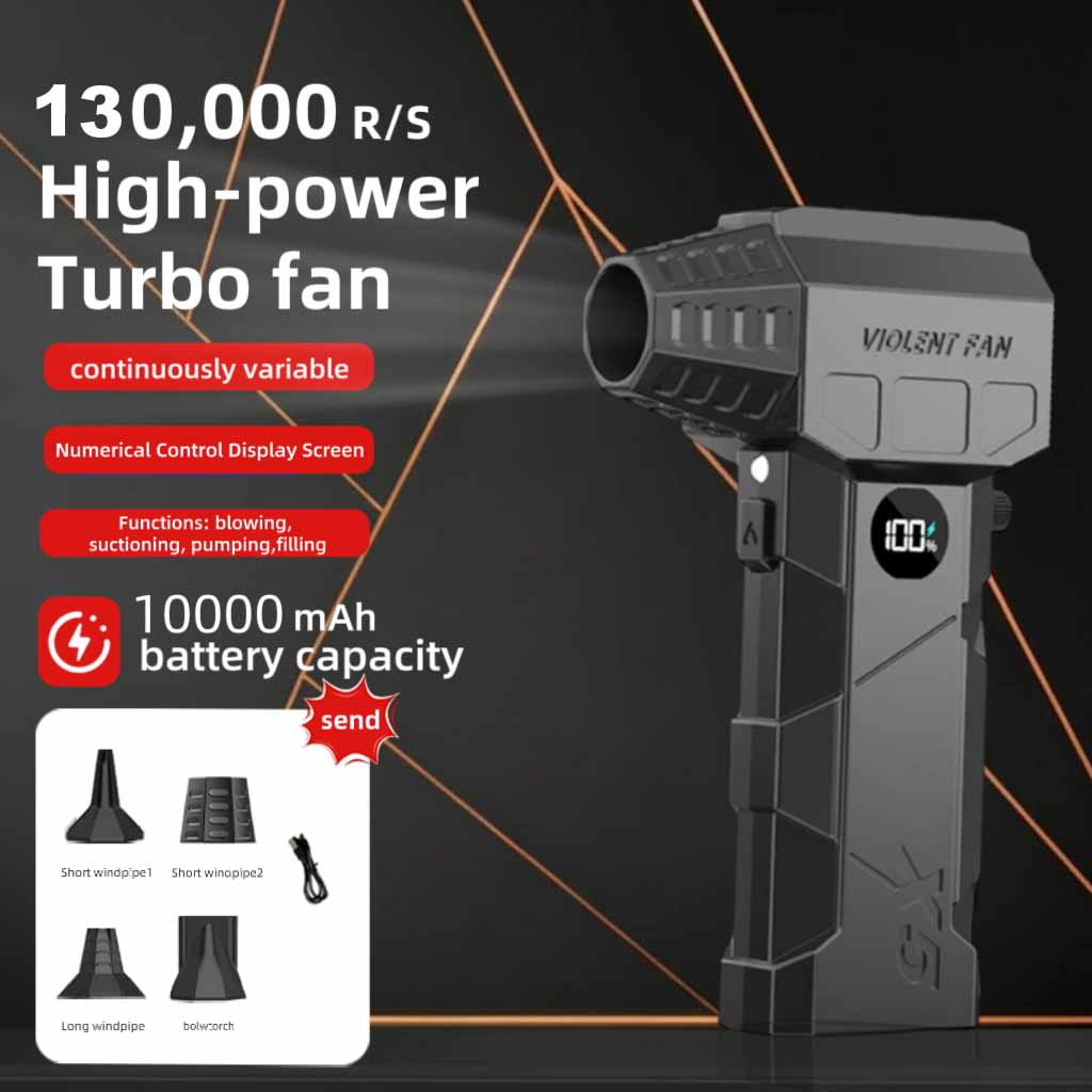 

X5 Турбовентилятор 130000 об/мин Мощный воздуходув 10000 мАч Турбореактивный вентилятор с 4 насадками Электрический пылесос Светодиодная подсветка