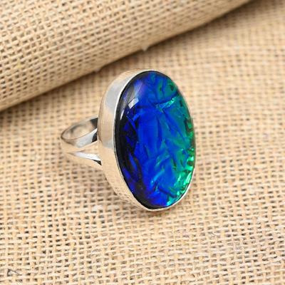 Anillo bonito de plata de ley 925 con piedra preciosa de ópalo triplete australiano azul