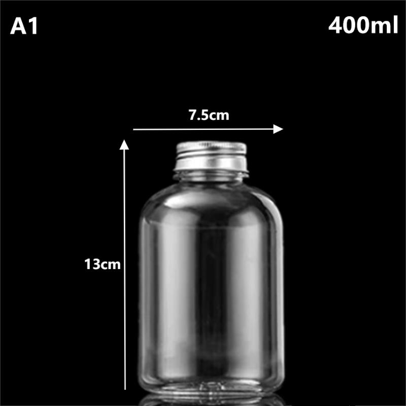 400ml Transparent Plastic Beverage Bottle with Lids for Fruit Juice Cold Brewed Tea Milk Tea - Disposable Juice Bottle
